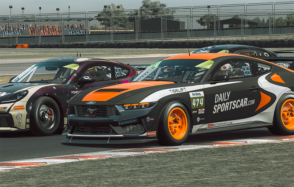 SRN-Dailysportscar.com Team Ford Mustang GT4 battling for position on track